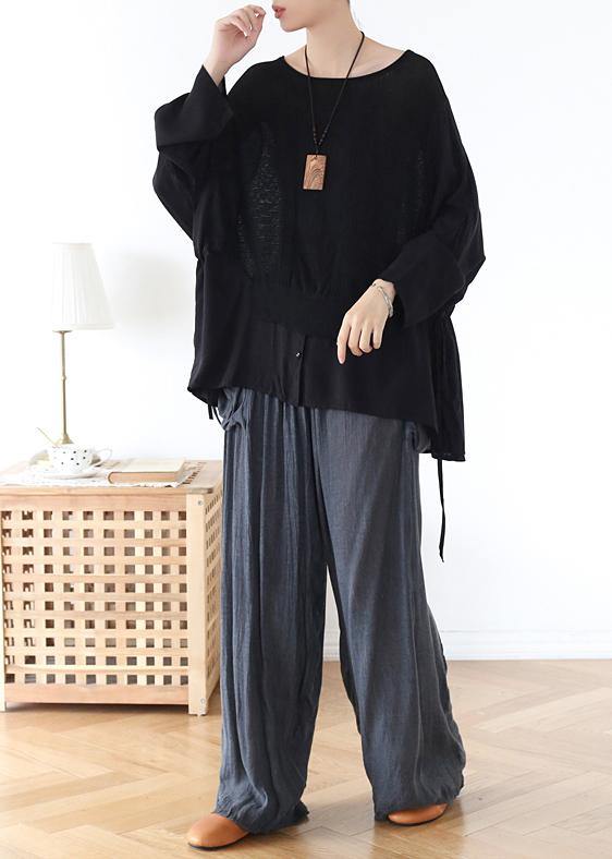Handmade Black Patchwork Dot Linen Cotton Spring Top
