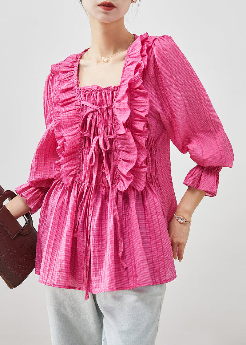 Rose Square Collar Ruffled Cotton Shirt Tops Fall