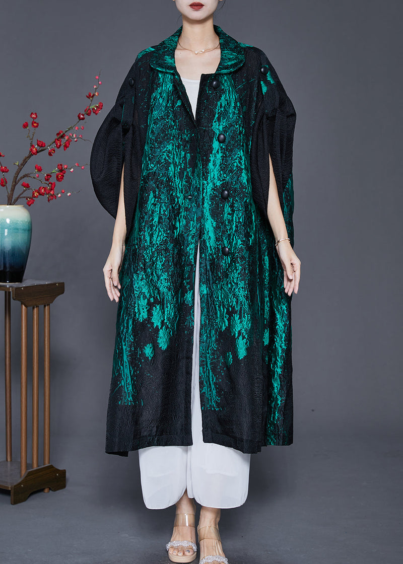Green Oversized Patchwork Jacquard Spandex Trench Coats Spring