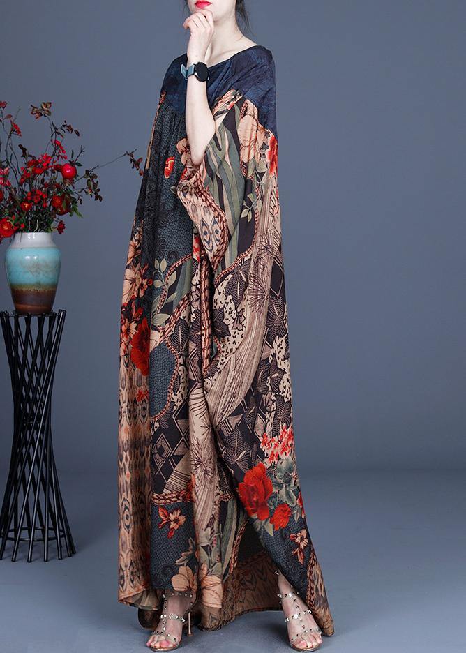 Print Asymmetrical Design Patchwork Silk Vacation Dresses Summer