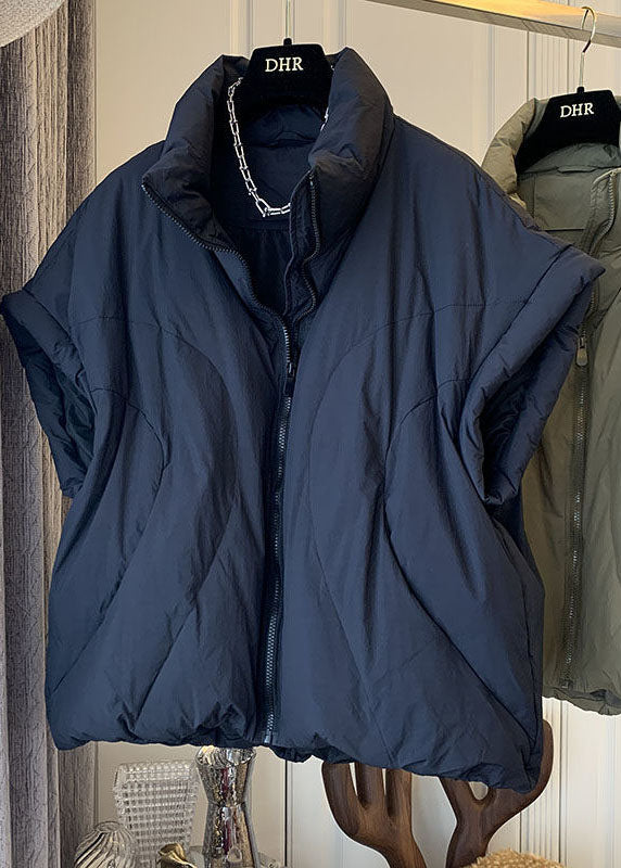 Navy Turtleneck Zippered Pockets Winter Sleeveless Down Vest