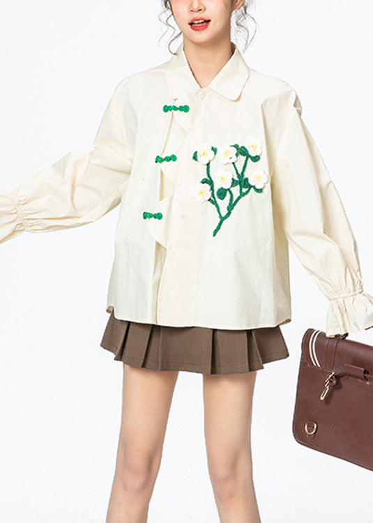 Apricot Peter Pan Collar Cotton Shirt Long Sleeve