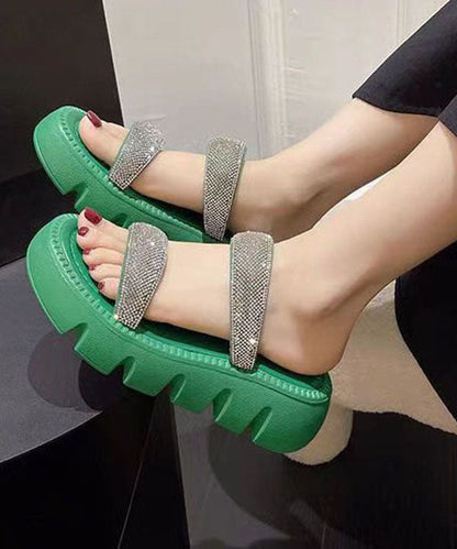 Splicing Platform Slide Sandals Peep Toe Green Zircon