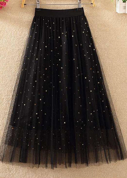 Black Elastic Waist Sequins Tulle Skirts Spring