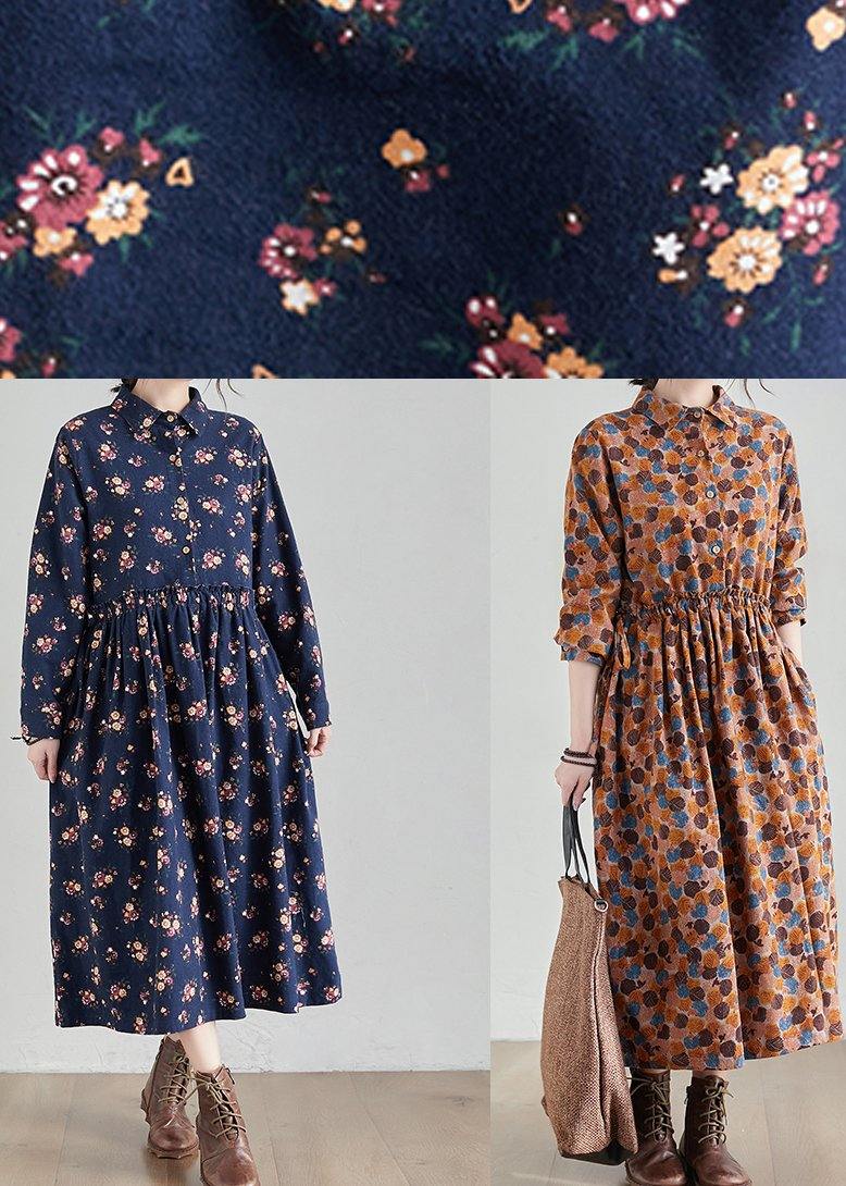 French Chocolate Print Long Lapel Cinched Traveling Spring Dresses