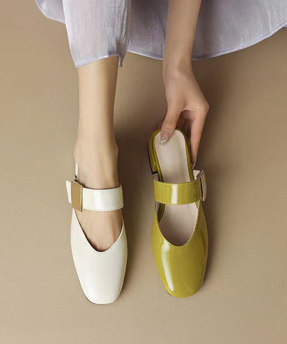 Green Chunky Faux Leather Fitted Splicing Slide Sandals