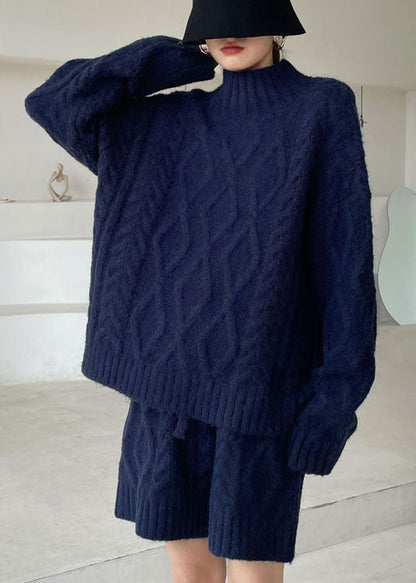 Navy Cozy Knit Two Pieces Set Winter