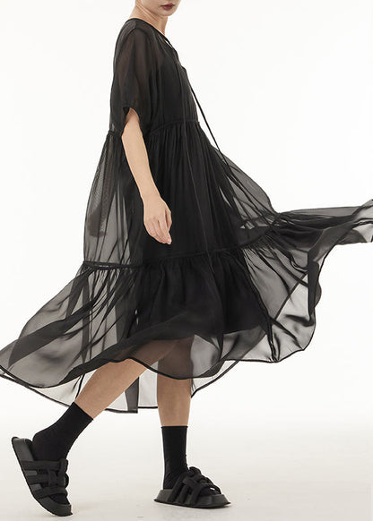 Fine Black Oversized Patchwork Tulle Holiday Dress Two-piece Set Summer
