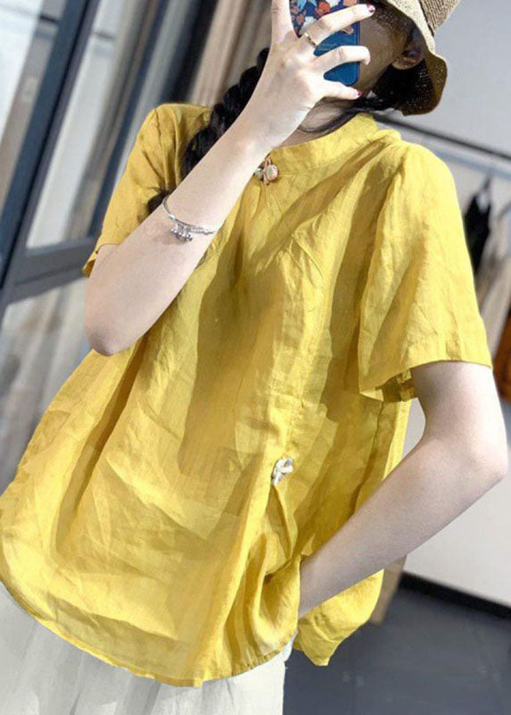 Pink Stand Collar Patchwork Bow Shirt Short Sleeve