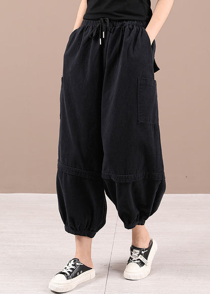 Black Pockets Lantern Fall Pants Trousers