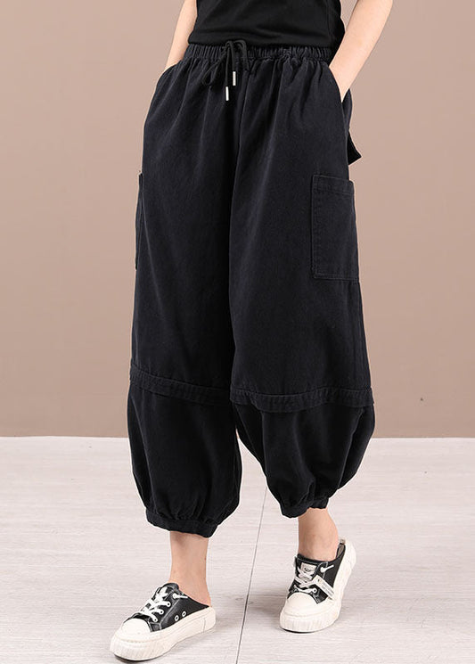 Black Pockets Lantern Fall Pants Trousers