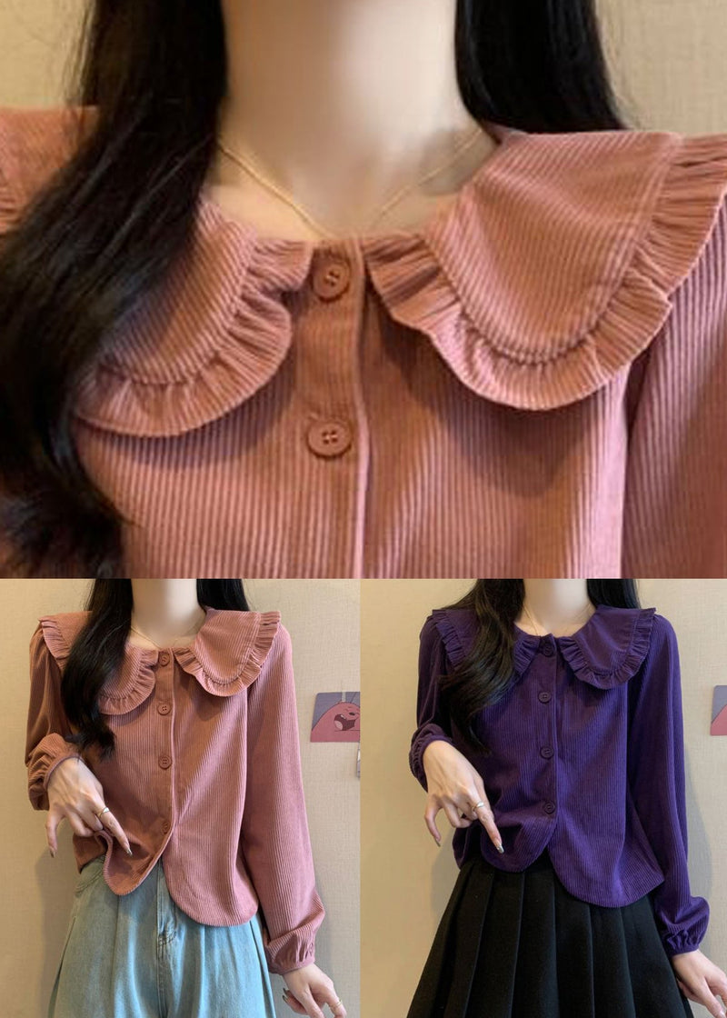 Pink Button Corduroy Shirt Long Sleeve