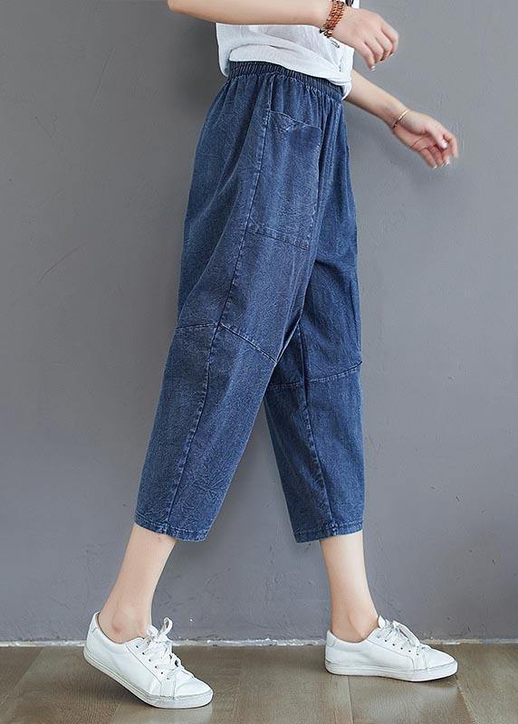 Fine Black Elastic Waist Jeans Harem Pants Summer Cotton