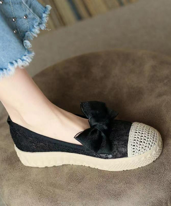 Black Bow Stylish Splicing Platform Flat Shoes for