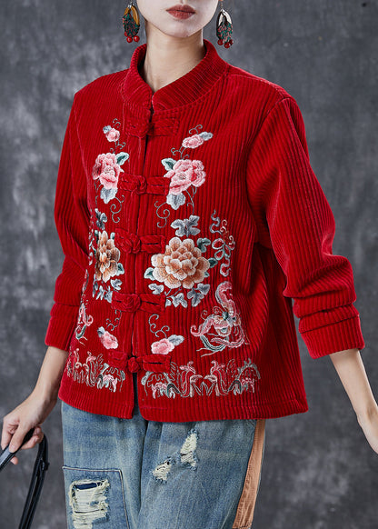 Red Embroideried Corduroy Jackets Spring