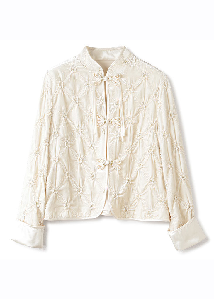 Art Apricot Stand Collar Button Silk Velour Tops Fall