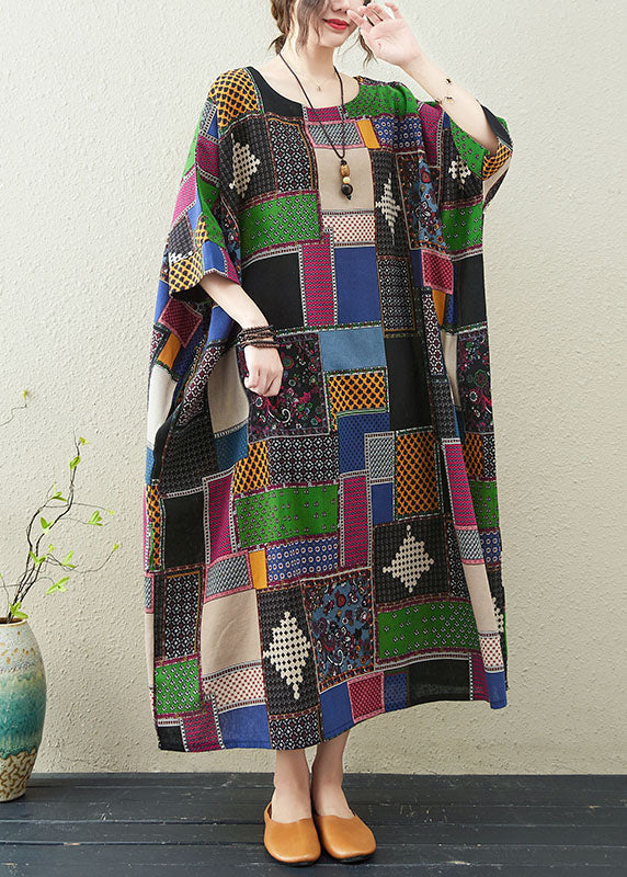 O-neck Print Maxi Dresses Summer