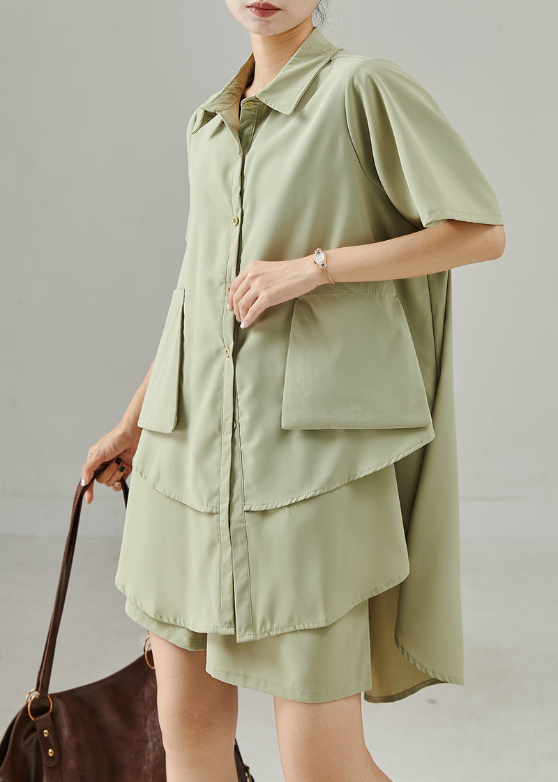 Green Asymmetrical Chiffon Two Piece Suit Set Summer