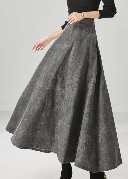 Grey Tie Dye Pockets Cotton a Line Skirt Fall