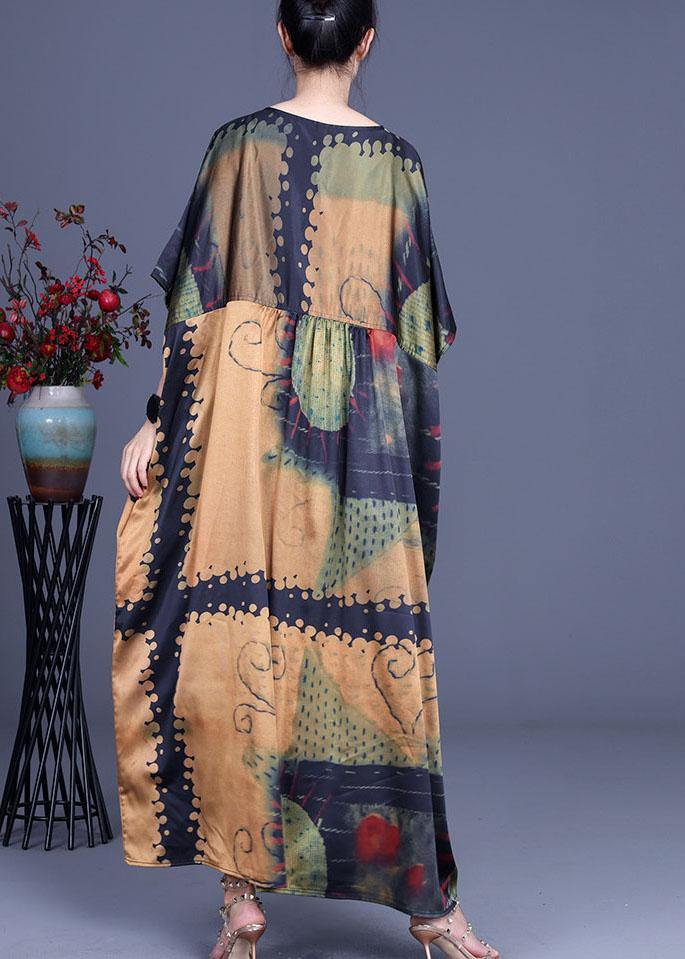 Yellow Print Cinched Summer Silk Party Dresses