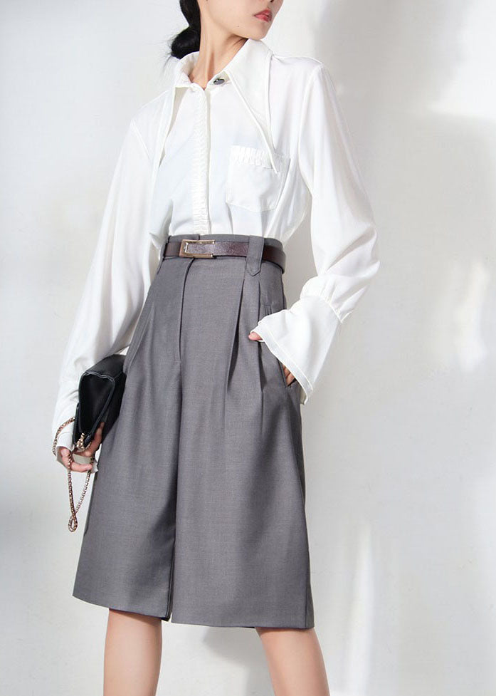 Natural Grey Tunic Pockets Wide Leg Pants Spring