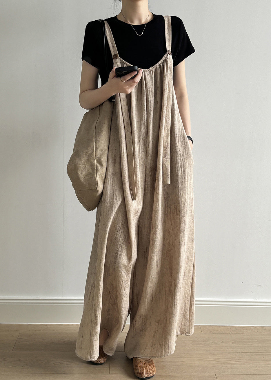 Linen Button Pockets Linen Jumpsuit Sleeveless Summer