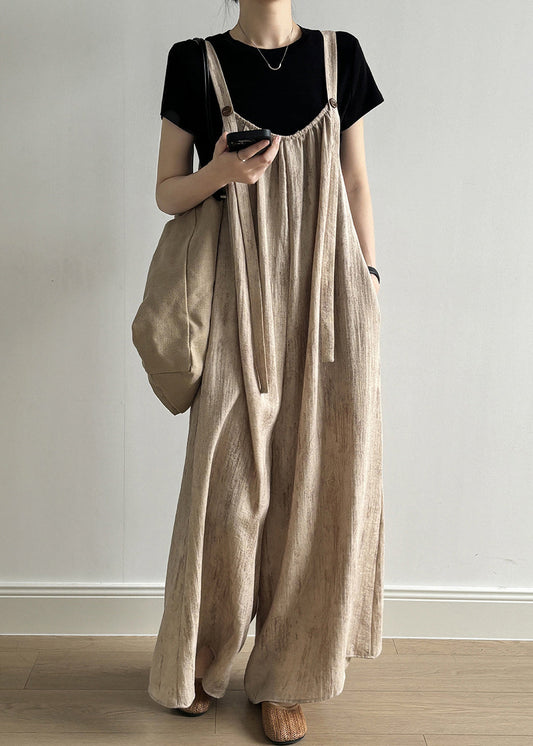 Linen Button Pockets Linen Jumpsuit Sleeveless Summer