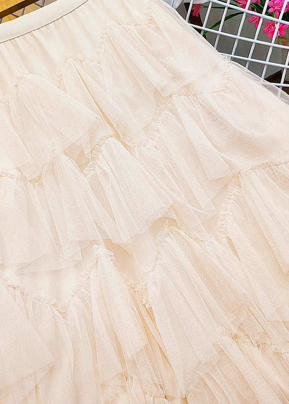 Apricot Tulle a Line Skirts High Waist Exra Large Hem Summer