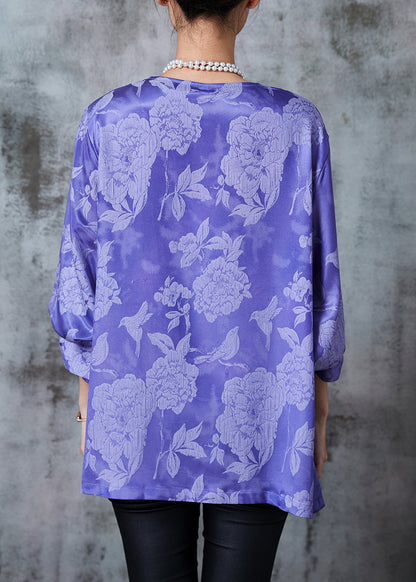 Purple Jacquard Silk Oriental Shirt Top Fall