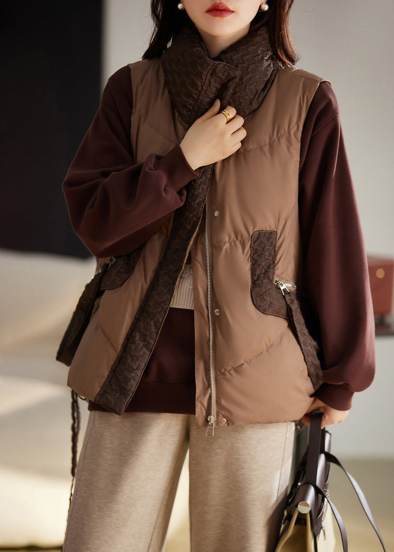 Coffee Zip Up Patchwork Duck Down Winter Vests