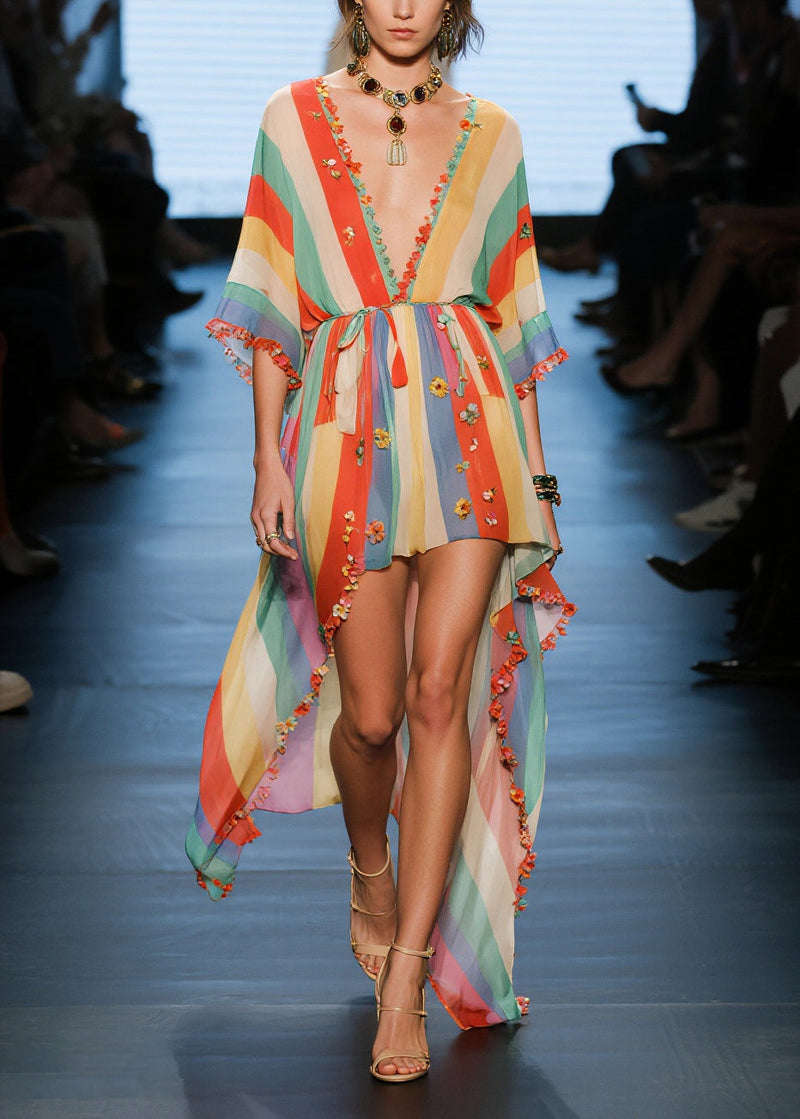 Boutique Rainbow Asymmetrical Chiffon Holiday Dress Summer