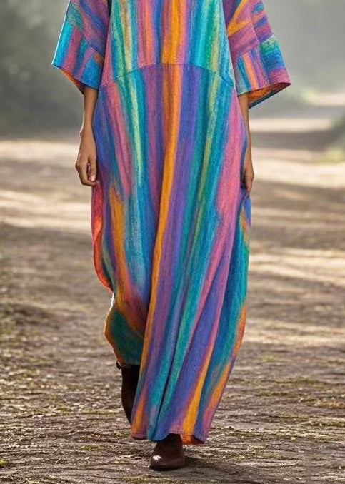 Rainbow Oversized Tie Dye Cotton Maxi Dresses Summer