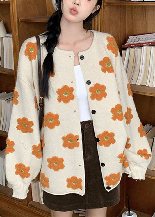 Apricot Cotton Knit Sweater Coats Long Sleeve
