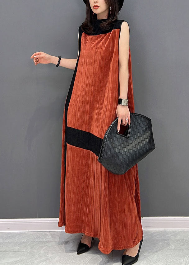 Orange Oversized Patchwork Cotton Robe Dresses Sleeveless