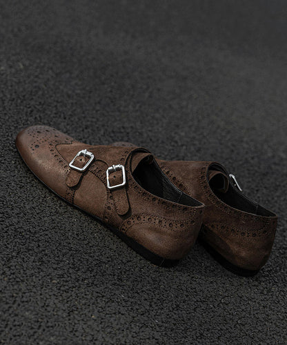 Black Embossed Cowhide Leather Splicing Loafers for