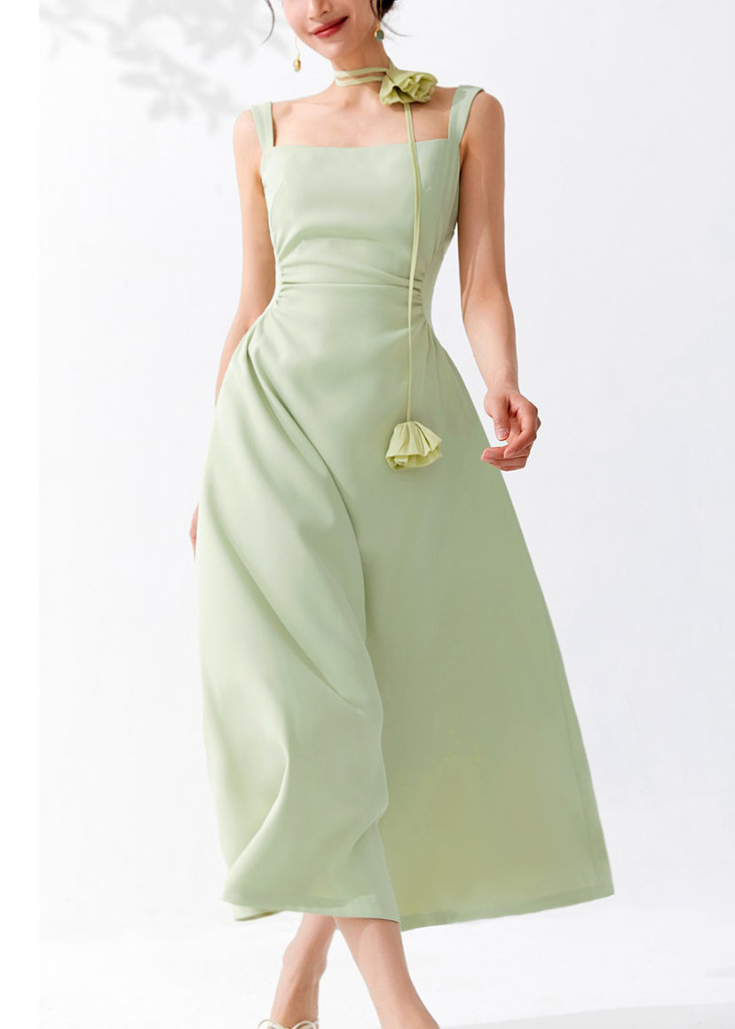 Green Cold Shoulder High Waist Dresses Sleeveless
