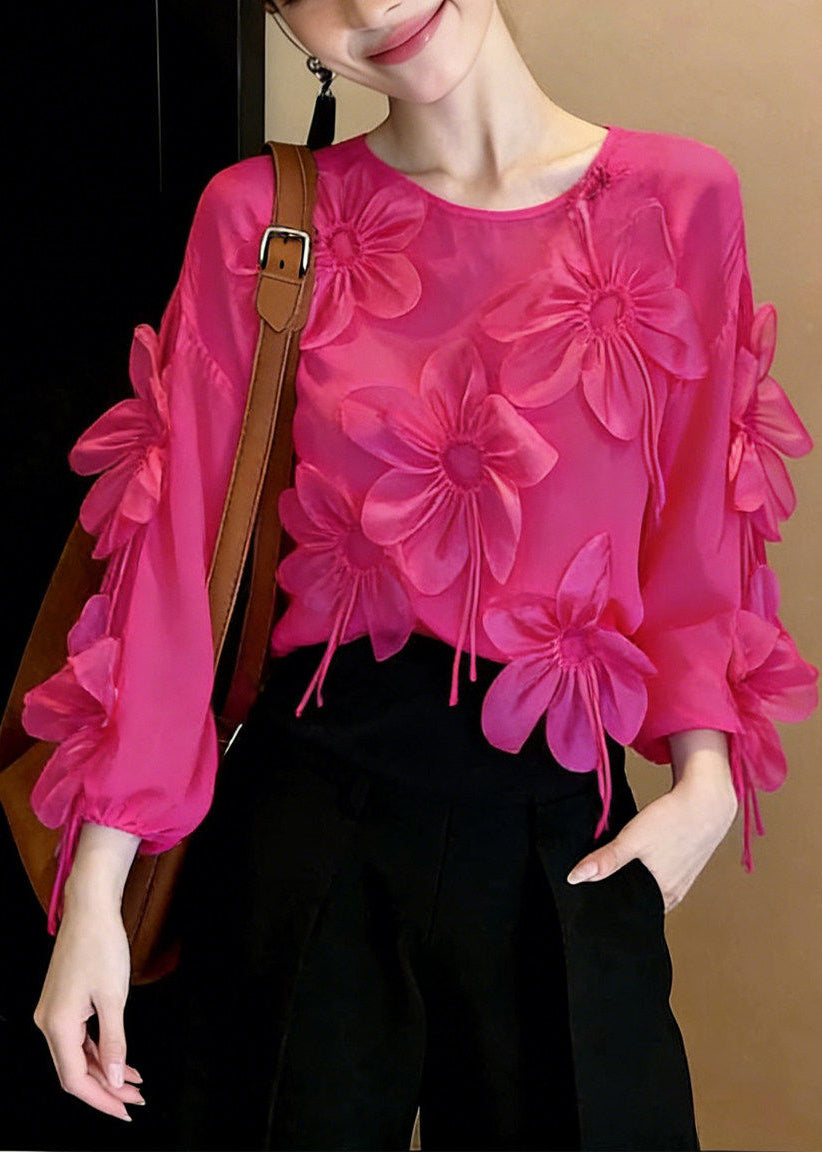 Rose O-neck Chiffon Top Spring
