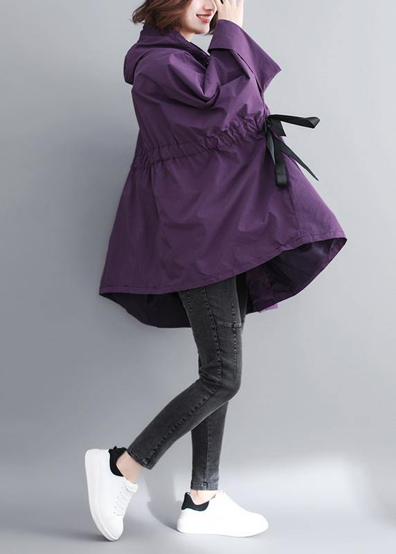 Hooded Tie Waist Spring Coats Purple Dresses Jackets
