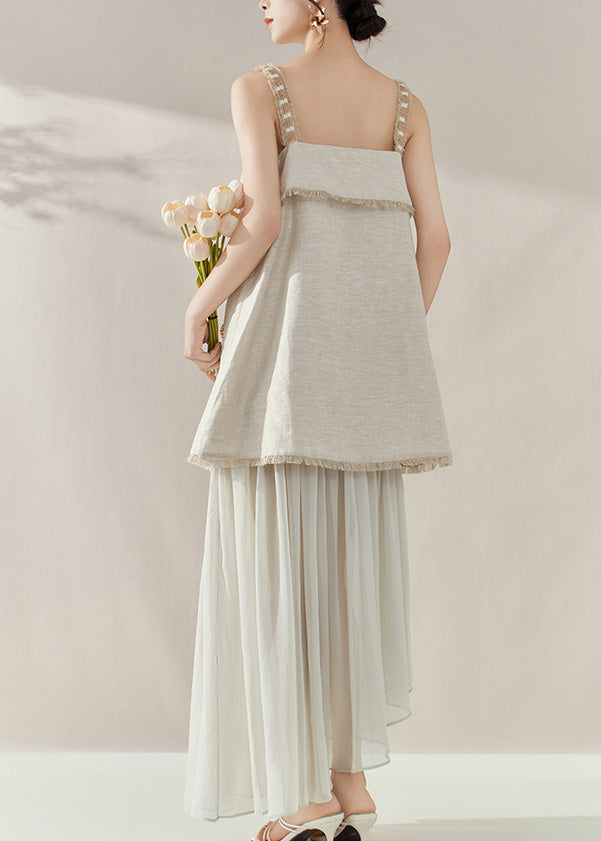 Loose Slash Neck Patchwork Vest and Skirts Two Pieces Set Summer