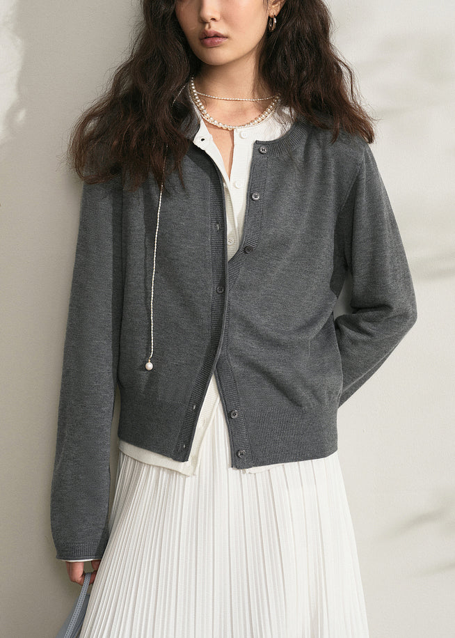 Dark Gray O Neck Button Knit Cardigan Fall