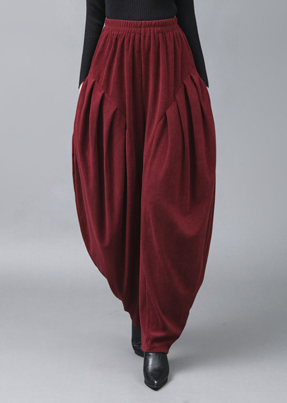 Italian Mulberry Wrinkled Pockets High Waist Cotton Lantern Pants Spring