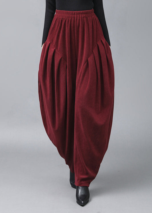 Italian Mulberry Wrinkled Pockets High Waist Cotton Lantern Pants Spring