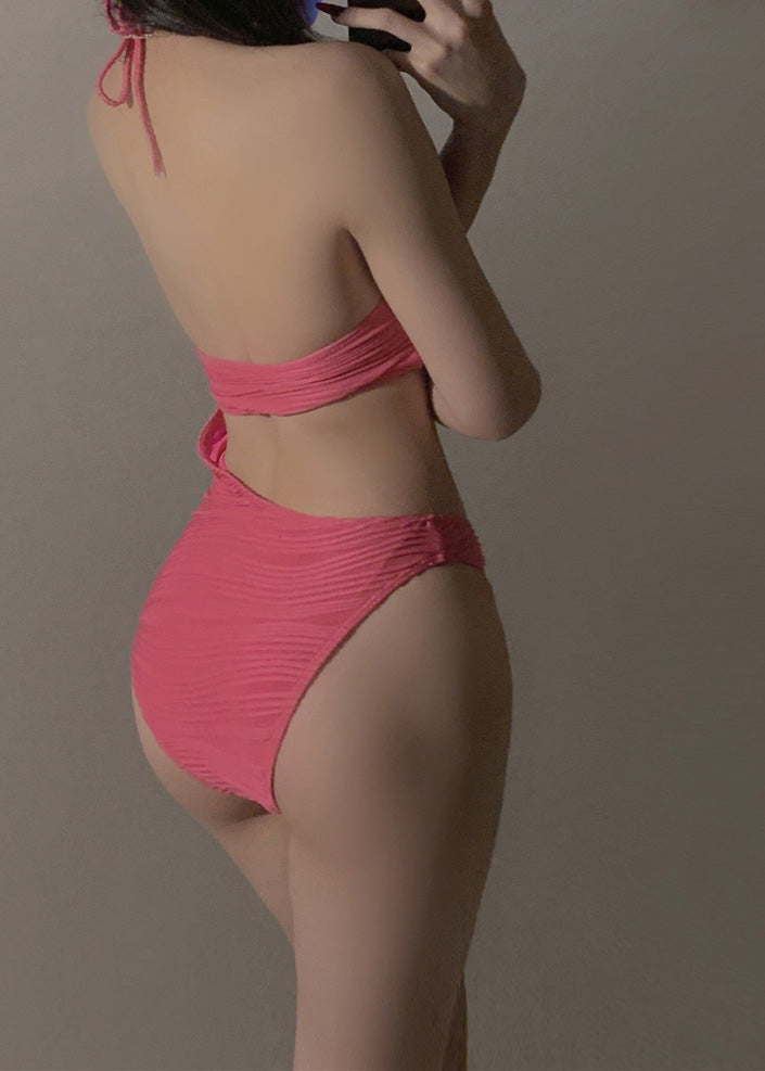 Pink Patchwork Asymmetrical Hollow Out Bodysuits