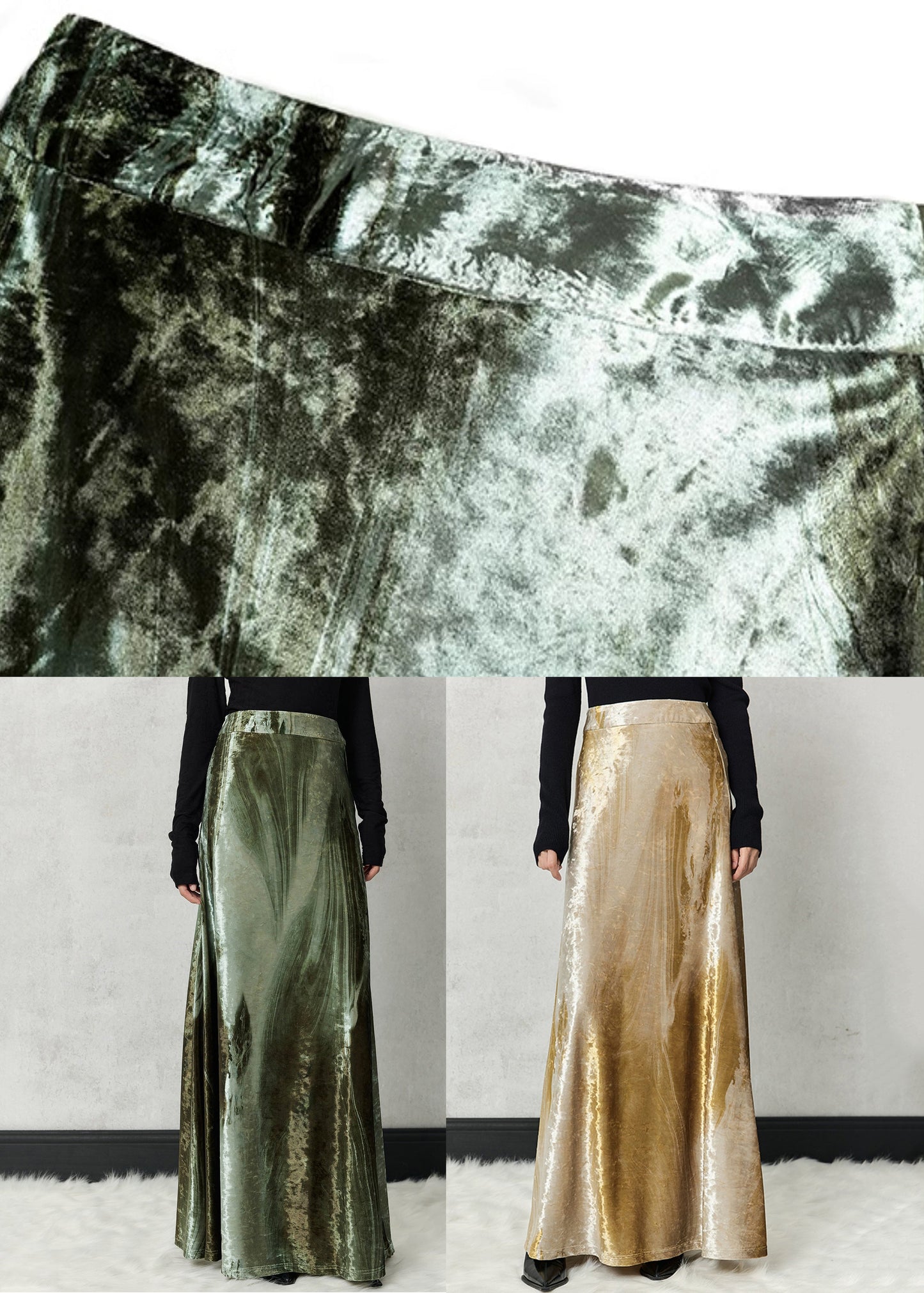 Yellow Tie Dye High Waist Silk Velvet Skirts Spring