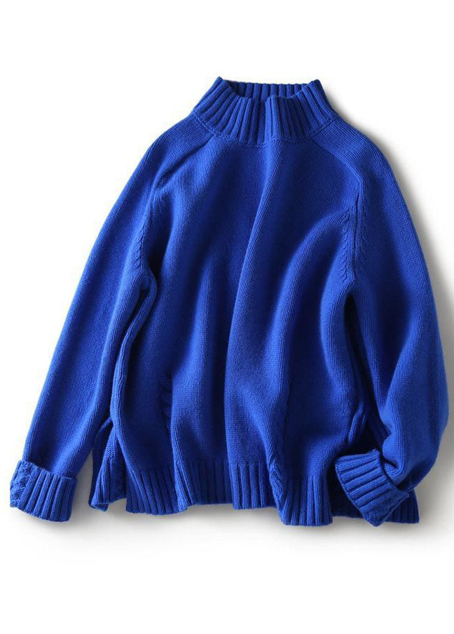 Blue Side Open Slim Fit Wool Fall Knit Sweaters