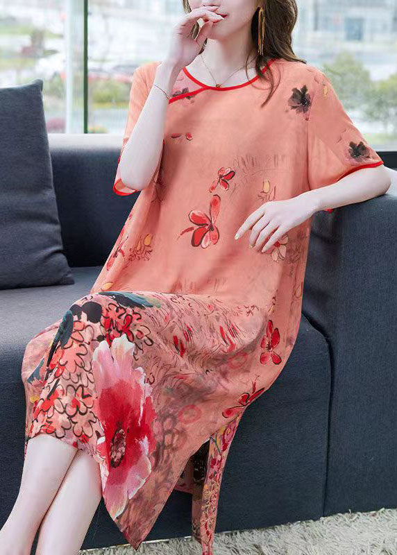 Unique Orange Butterfly Print Patchwork Chiffon Dresses Summer