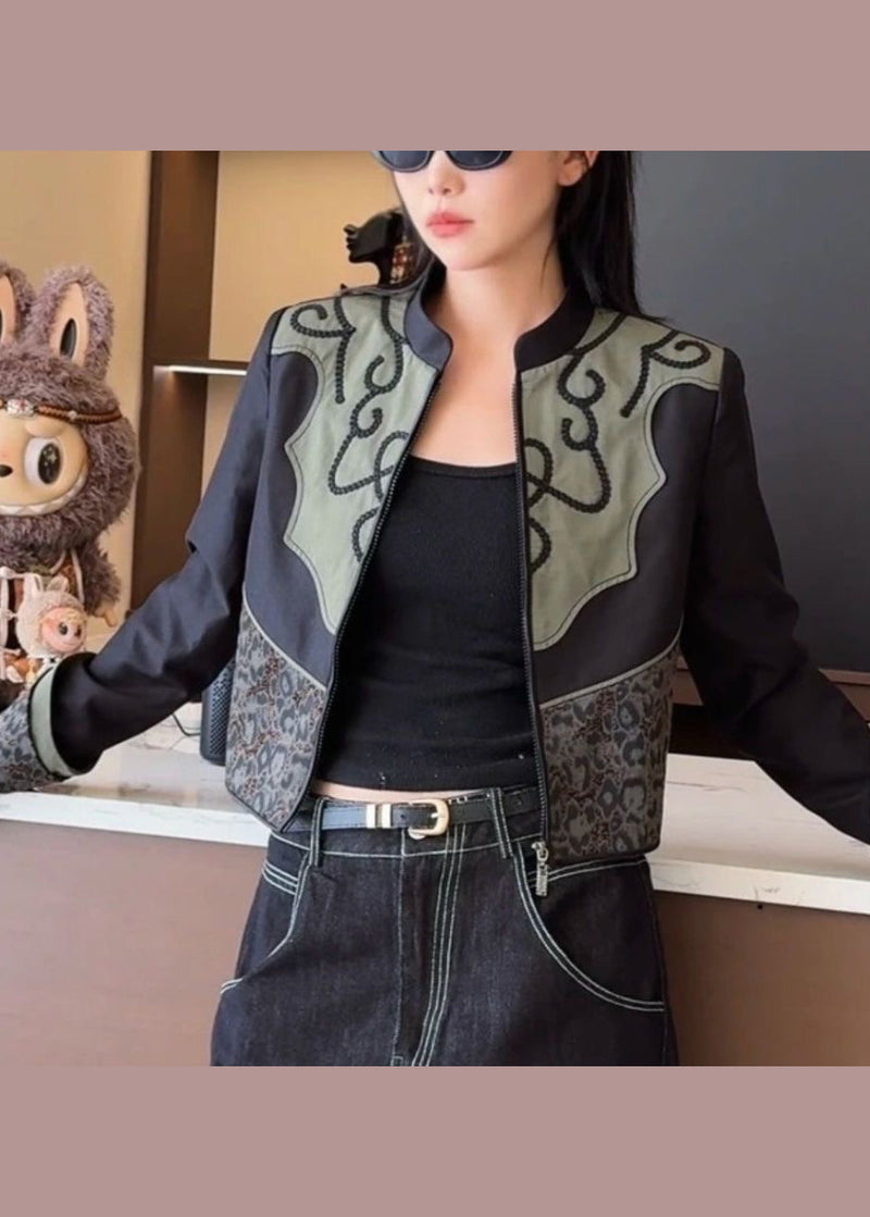 Style Horseshoe Sleeve Patchwork Short Jacket
