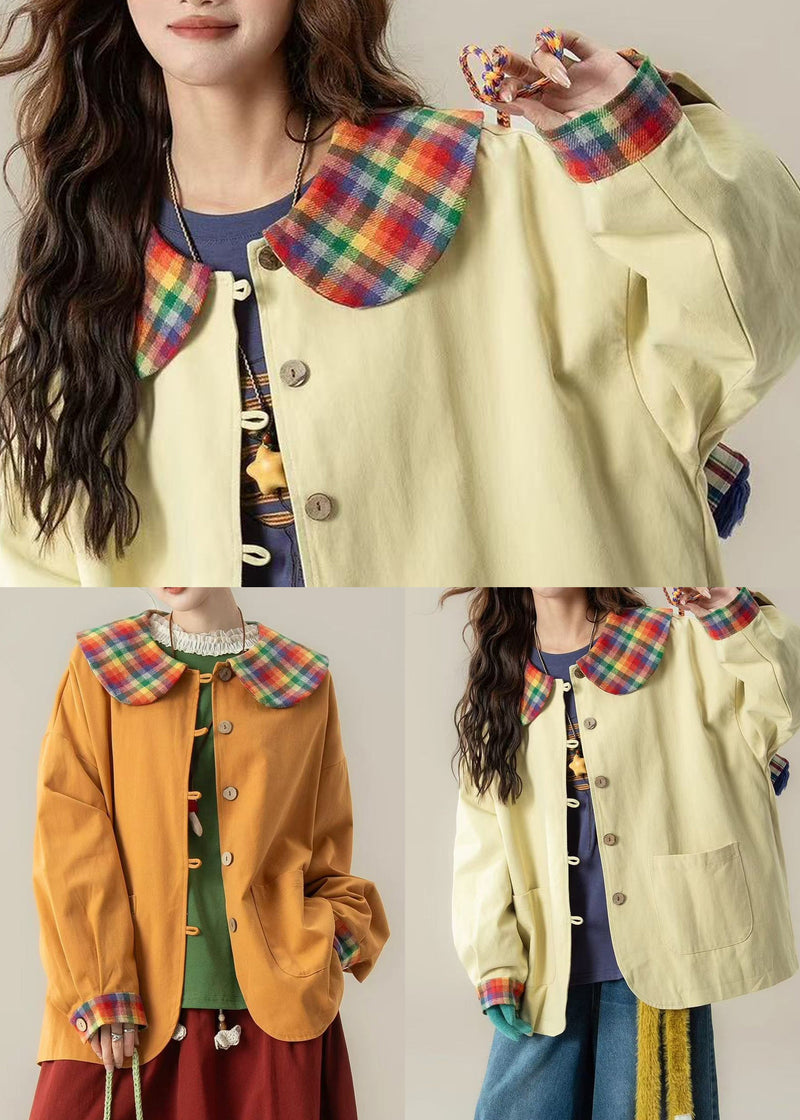 Art Orange Peter Pan Collar Patchwork Cotton Coat Spring