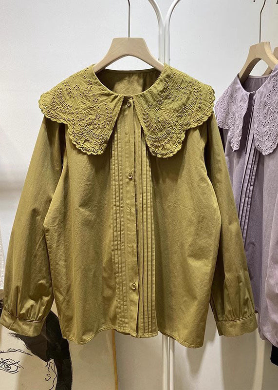 Purple Ruffled Hollow Out Cotton Blouse Tops Spring