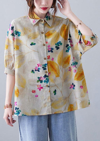 Print Peter Pan Collar Button Cotton Top Summer